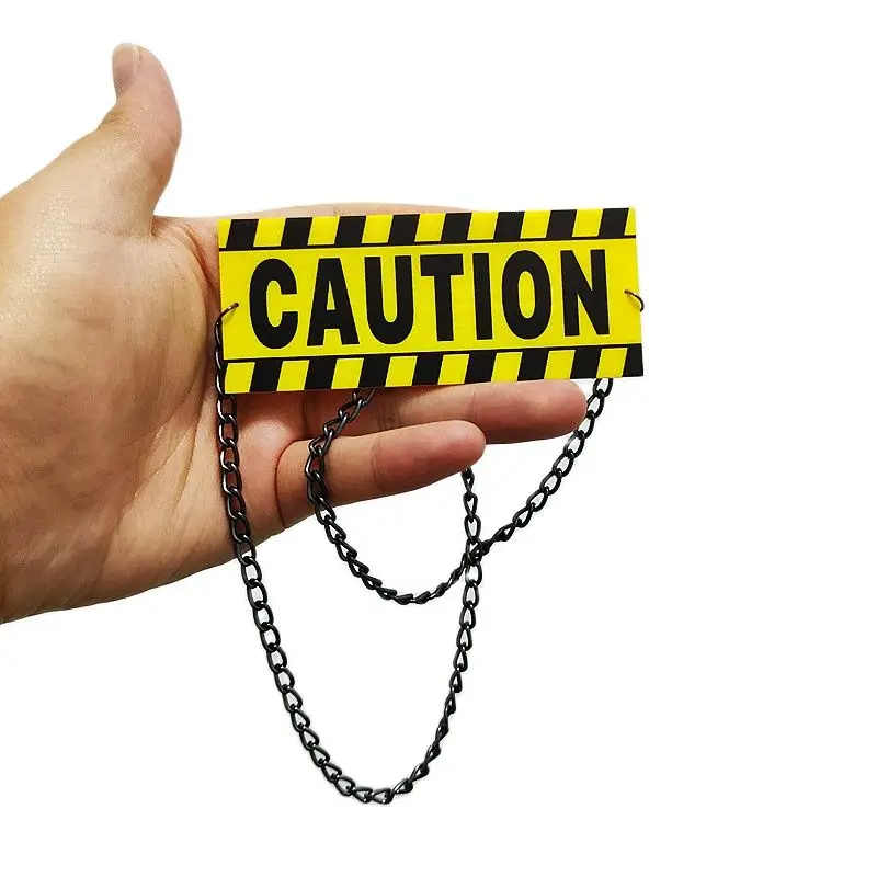 KUGUYS Yellow Caution Card Fashion Pendant Necklace for Women Men Acrylic Letter Stripe HipHop Rock Gift Jewelry Accessories