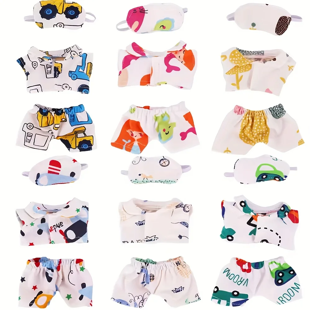 Randomly select 2pairs shoes and 2sets pajamas, including 2eye masks, 2tops, and 2shorts, suitable for labubu 17cm dolls toys
