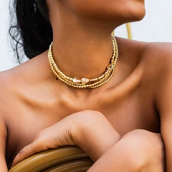 PuRui Multilayer Gold Color Irregular CCB Beaded Necklace Choker Short On The Neck Clavicle Chain for Women Trendy Jewelry New