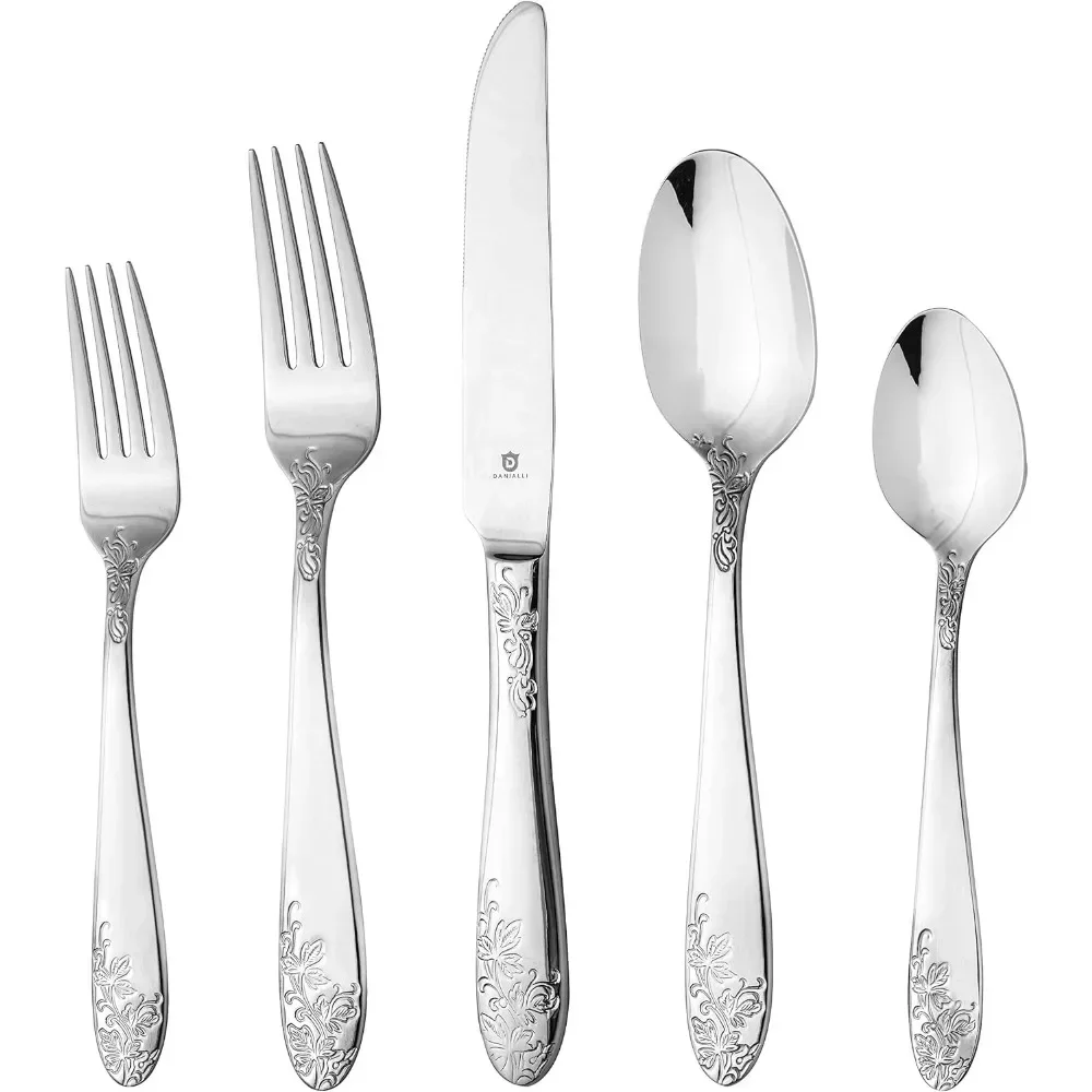 60 Piece Silverware Set For 12, 18 10 Stainless Steel Silverware Set, Modern Imperial Flatware Set, Include Knife/Fork/Spoon