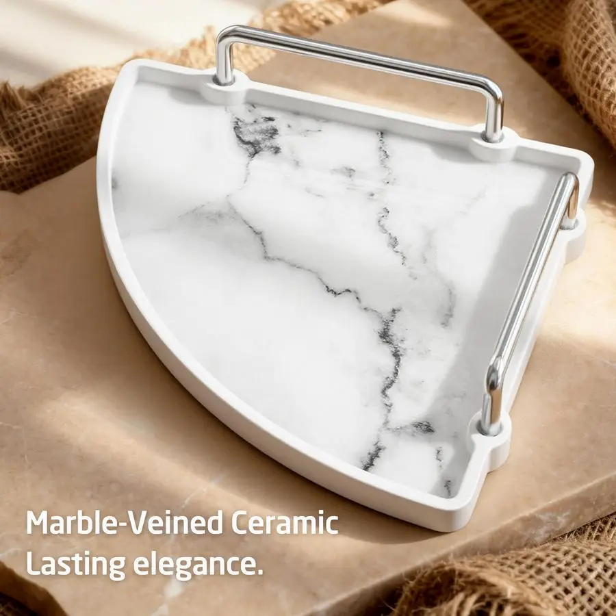 Hancrafted Ceramic Corner Bathroom Counter Organizer, 2Tier Bathroom Countertop Organizer with Marble Pattern, Vanity Skincare P