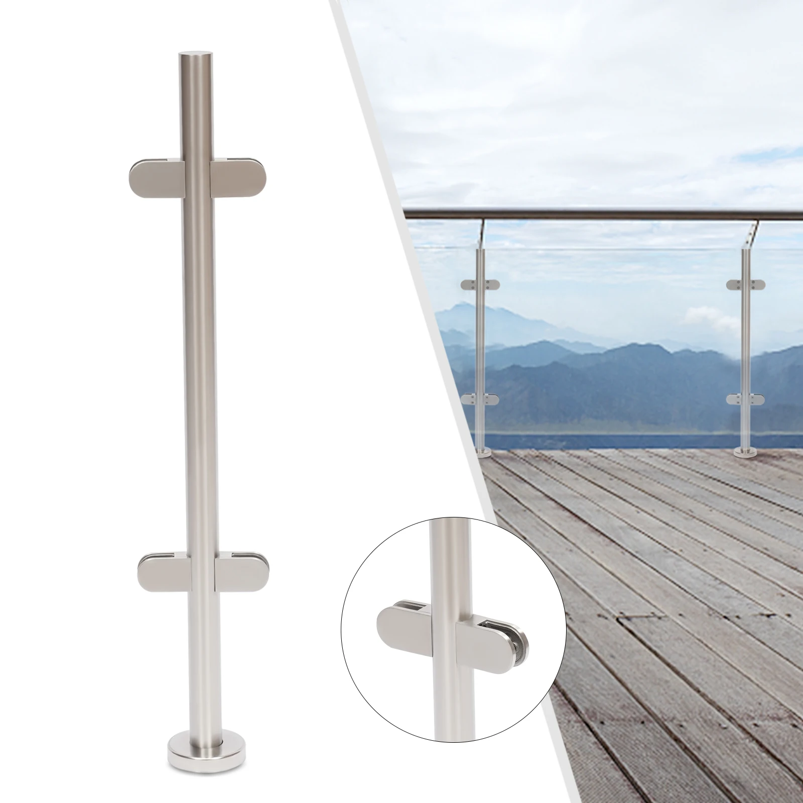 Glass Railing Post Glass Balustrade Railing Post 304 Stainless Steel Railing Fence Pole Handrail Garden Fencing 90CM Middle Post