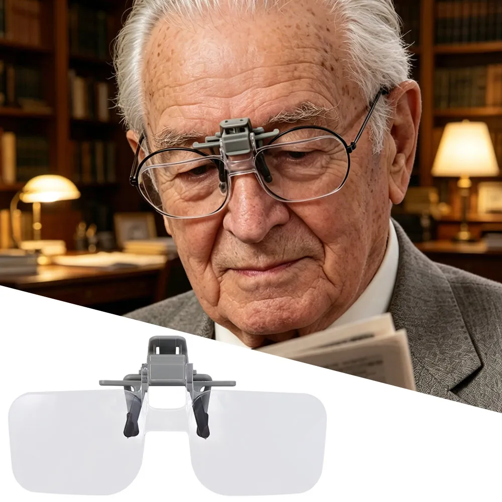 2X Magnification Head-mounted Magnifier Acrylic Optical Lens Detachable Clip on Eyeglass Loupe HD Comfortable