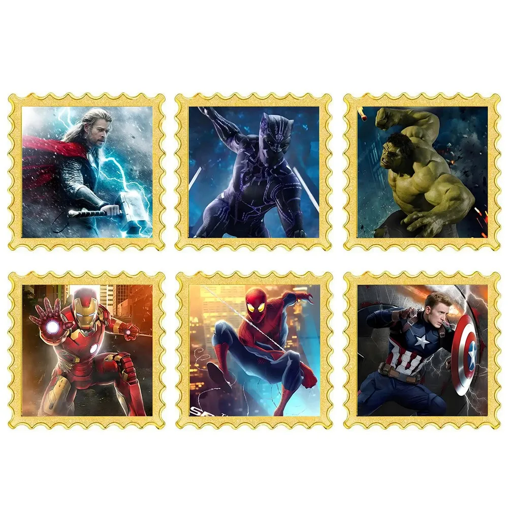 

New Marvel Serie Gold Plated Stamp Type Commemorative Coin Hero Action Movie Square Metal Card Home Docoration Creative Toy