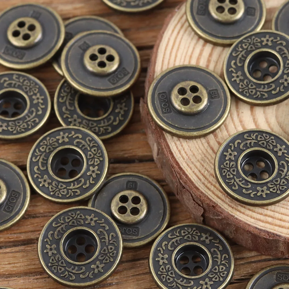 10Pcs/lot 19mm Retro Red Bronze Four Eyed Flower Spike Button Jeans Jacket Shirt Workwear Suit Antique Silver Button N852 - view 6
