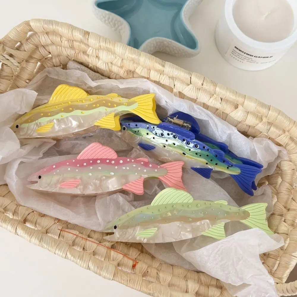 

Креативная заколка-краб для волос в виде морской рыбы (лосося, акулы) из ацетата, для отпуска