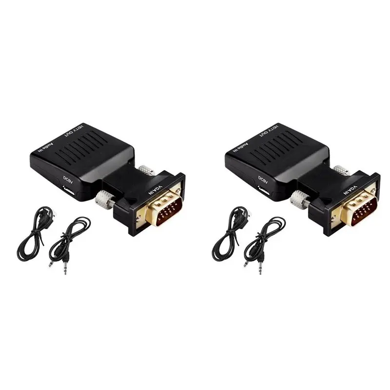 A31T VGA to -Compatible Adapter Converter with Audio AV Converters for PC for PS4 PS5 Set Top Box TV Black 2X