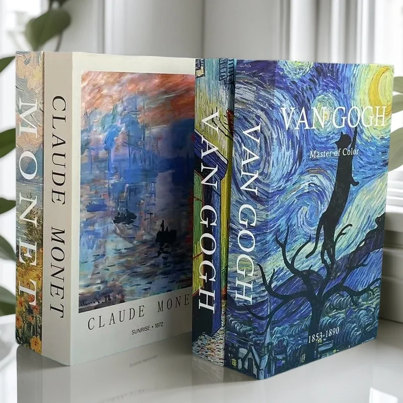 

Van Gogh Monet Luxury Fake Book Storage Box Oil Painting Decorative Books Abstract Coffee Table Home Decor Sunflower Water Lily