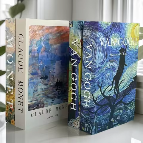 Van Gogh Monet Luxury Fake Book Storage Box Oil Painting Decorative Books Abstract Coffee Table Home Decor Sunflower Water Lily