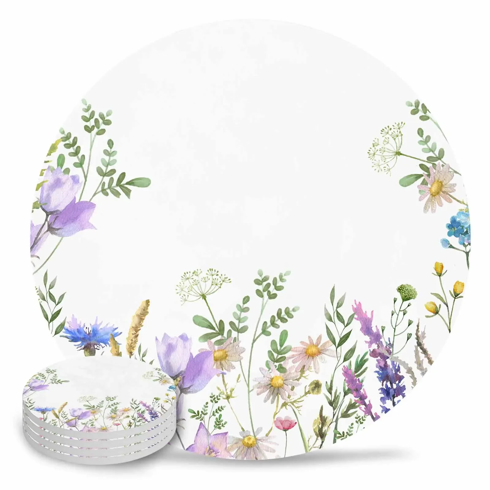 Plant Flowers Lavender Drink Coasters for Coffee Cups Tea Coaster Cup Pad Mat Glassware Table Drinkware Kitchen Dining Bar Home