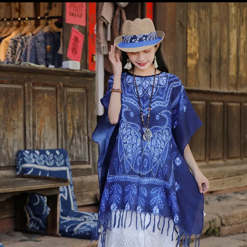 

Шарф-накидка Bohemian Prairie — защита от солнца UPF для женщин, шаль для летних путешествий с этнической бахромой