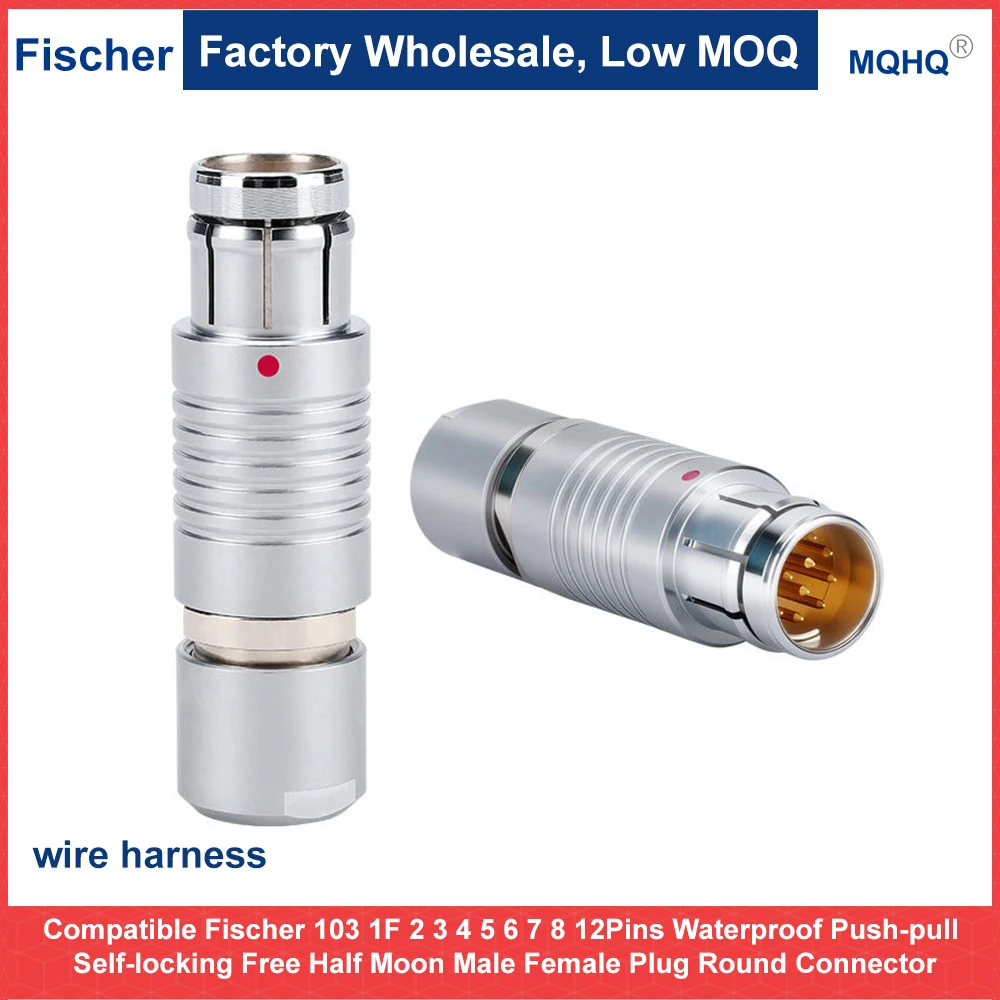 Compatible Fischer 103 1F 2 3 4 5 6 7 8 12Pins Waterproof Push-pull Self-locking Free Half Moon Male Female Plug Round Connector