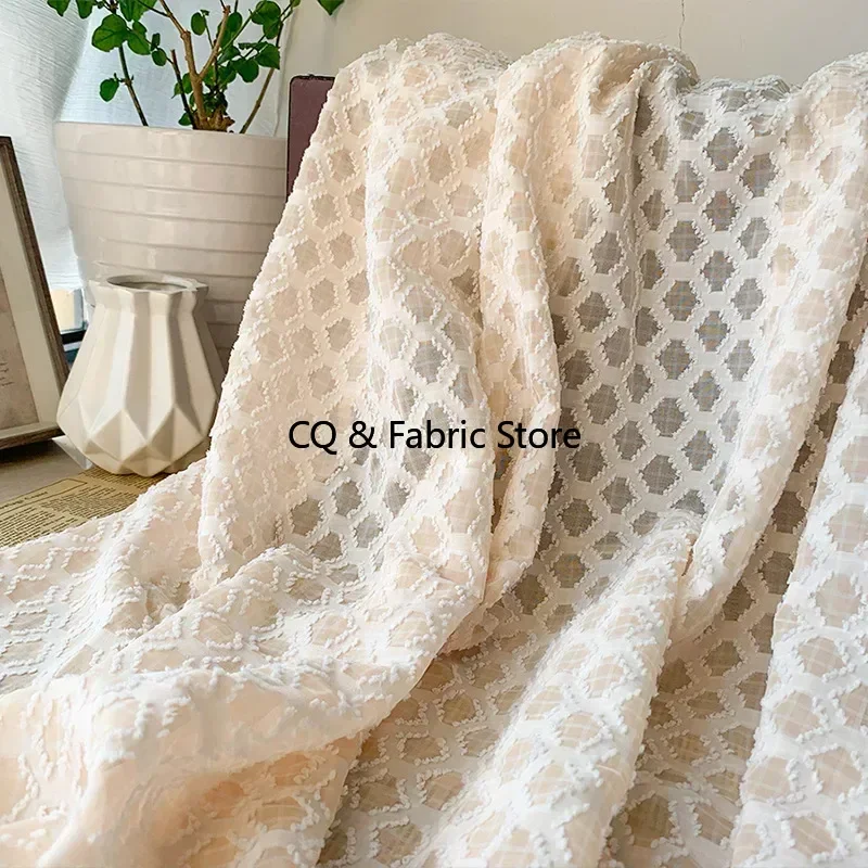 New Diamond Lattice Three-dimensional Cut Flower Fabric Chiffon Jacquard Woven Fabric DIY Clothing