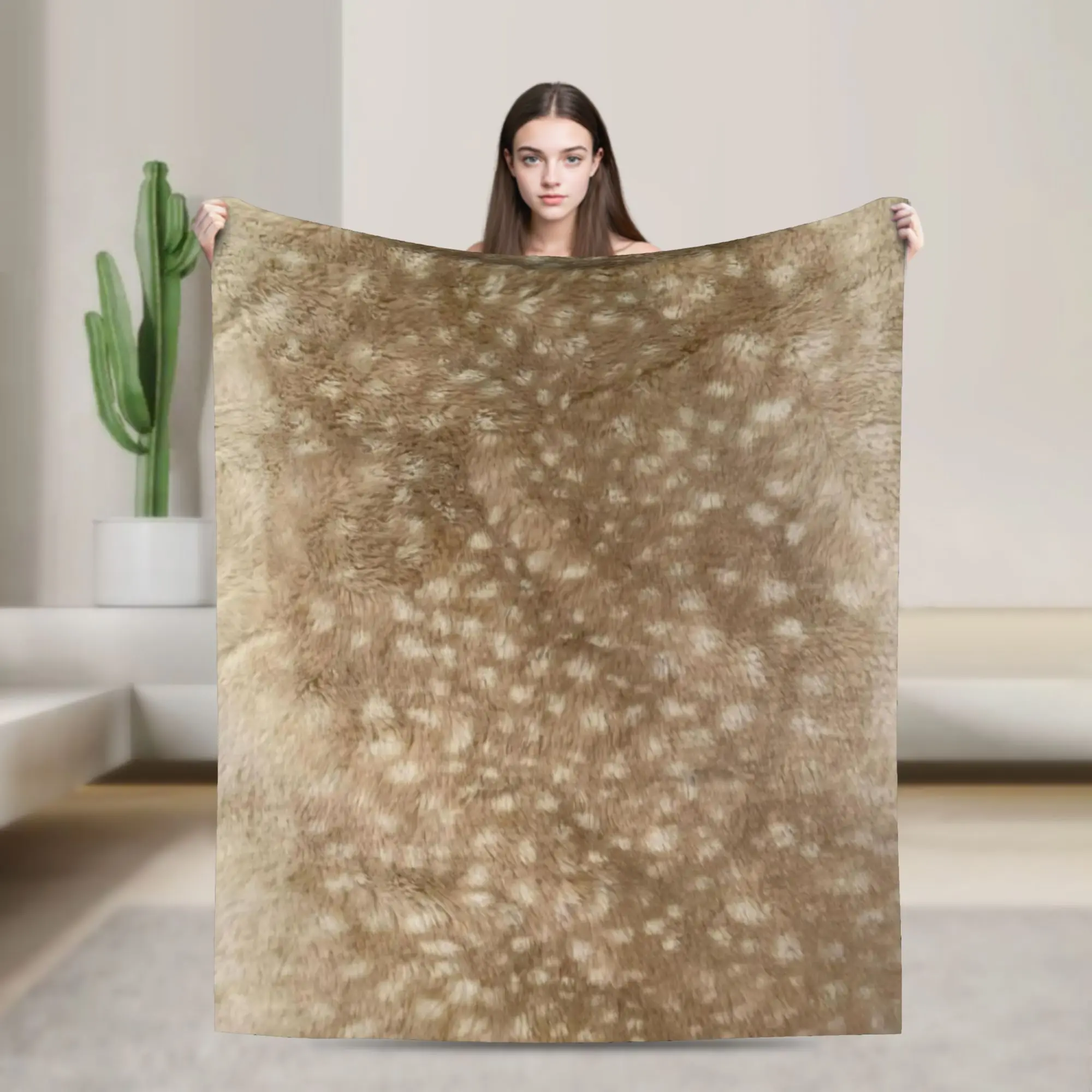 Comfortable Brown Base Light Antelope Spot Blanket Merch Sofa Decorative  Throws And Blankets Lightweight Coral Fleece Plush