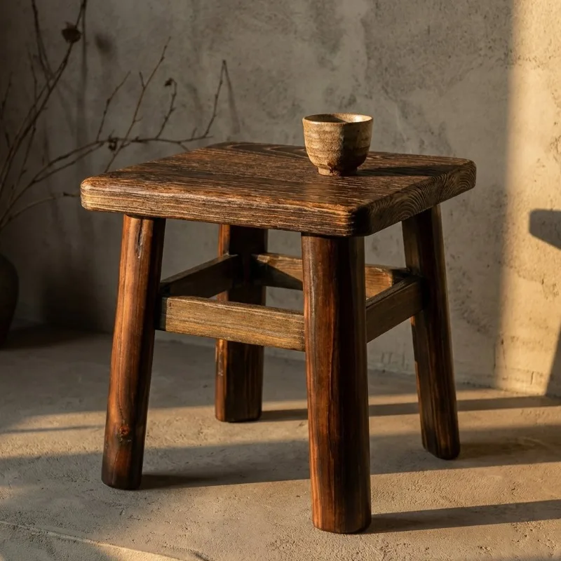 

Solid wood small coffee table bay window table balcony sitting on the floor tenon and mortise kang table homestay zen square edg