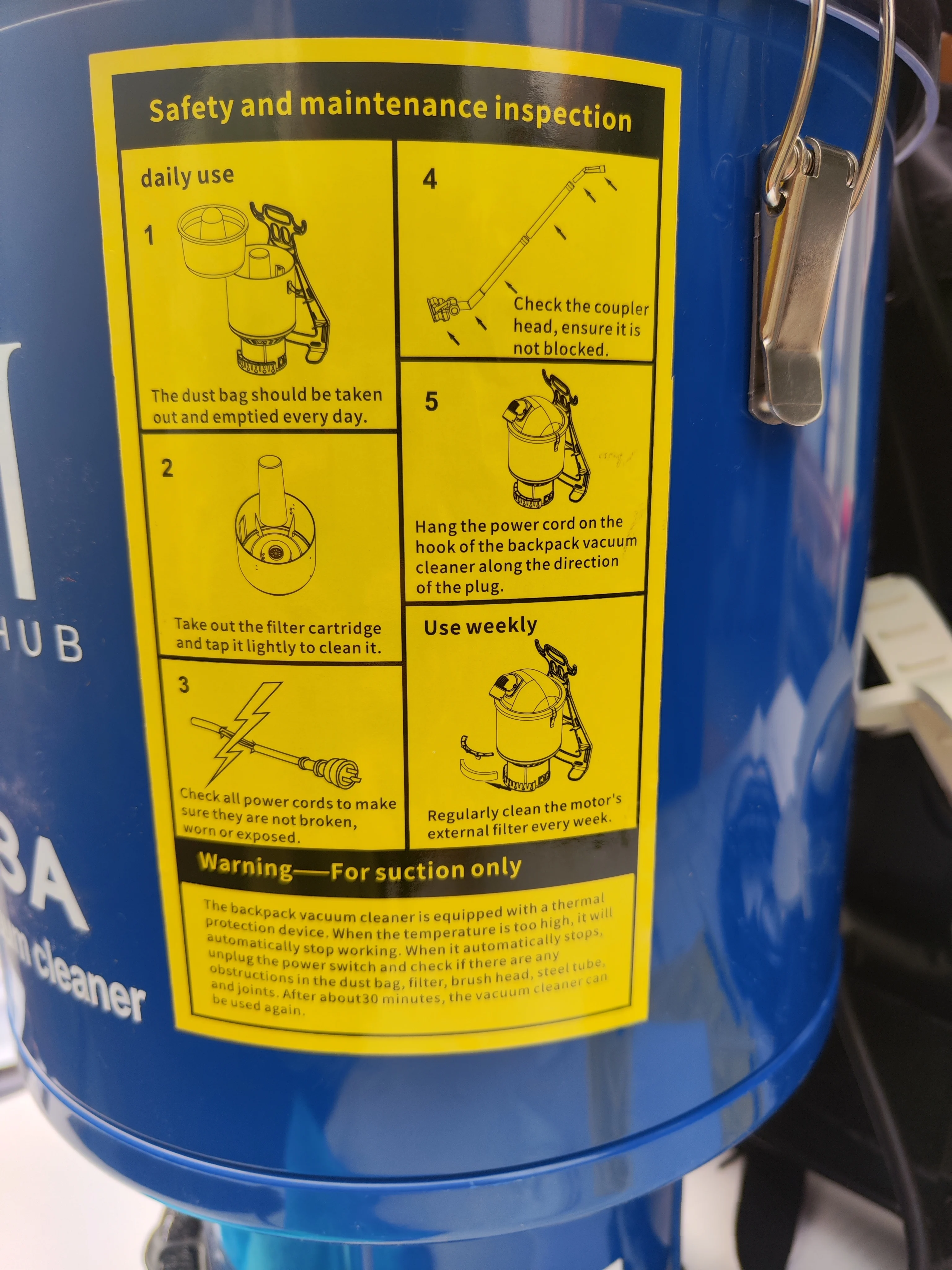 4L Blue Backpack Vacuum Cleaner Electric Handheld Functions Car Industrial Business Hotel Use Upright