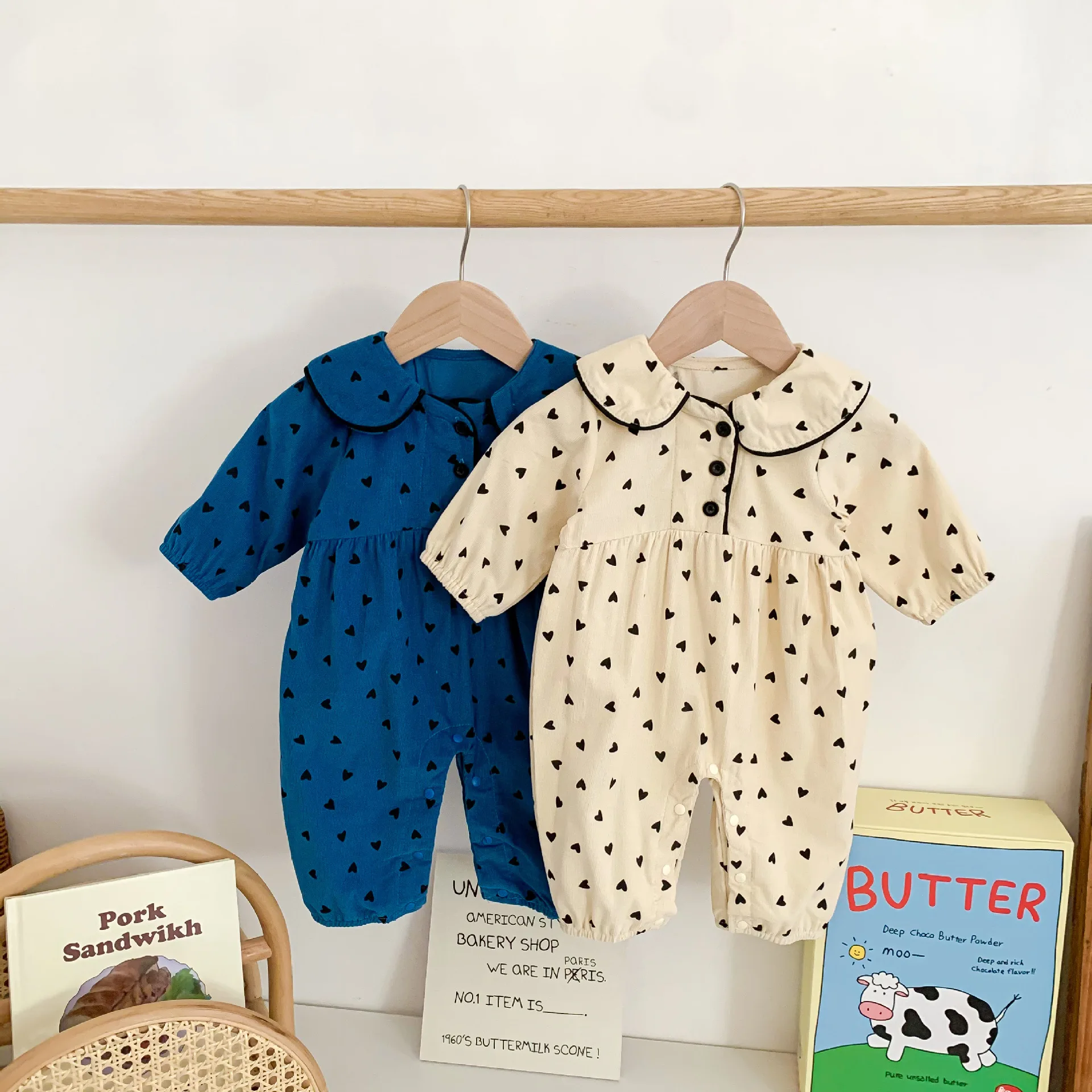 MILANCEL Autumn New Baby Clothes Long Sleeve Corduroy Dot Rompers Turn Down Collar Outwear