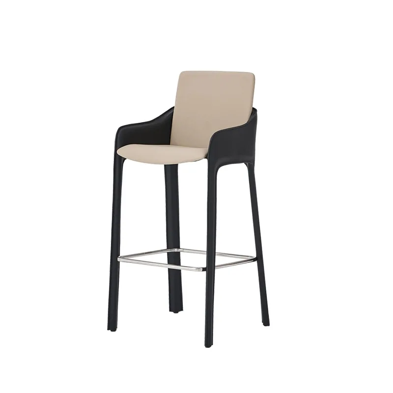

Saddle leather bar chair home armchair high-end designer bar chair Italian minimalist high chair creative high