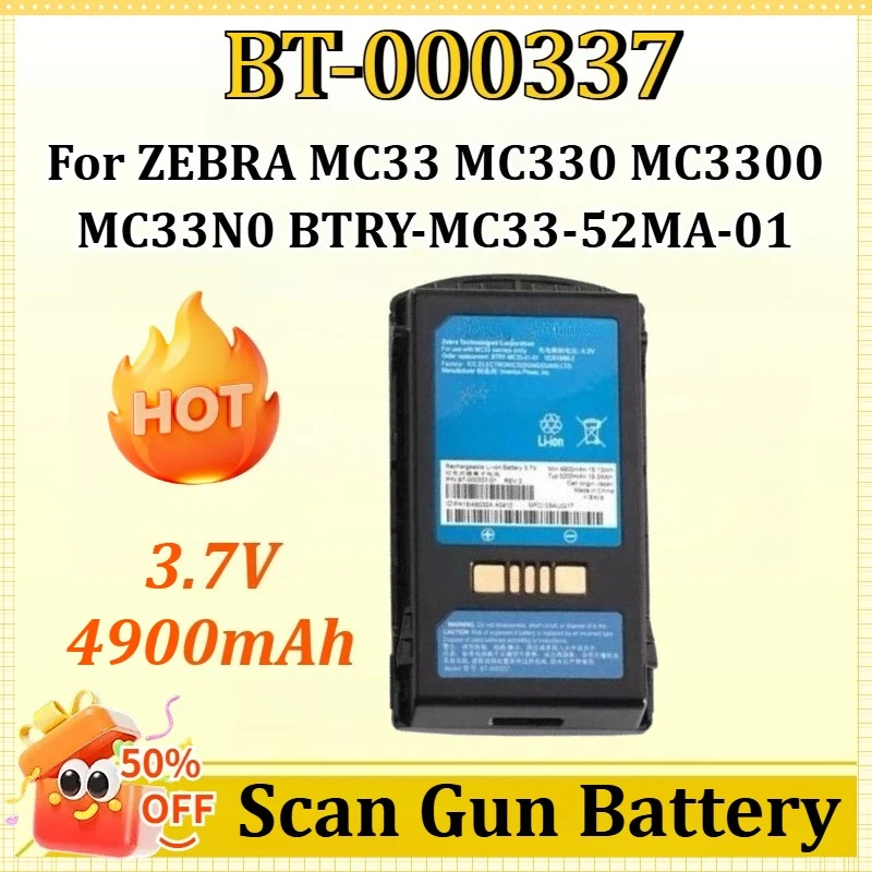 

Аккумулятор BT-000337 3.7V 4900mAh для сканера ZEBRA MC33 MC330 MC3300 MC33N0 BTRY-MC33-52MA-01, высокопроизводительная замена