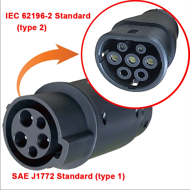 

EVSE Adaptor 16A 32A Electric Vehicle Car EV Charger Connector SAE J1772 Socket Type 1 To Type 2 EV Adapter Socket