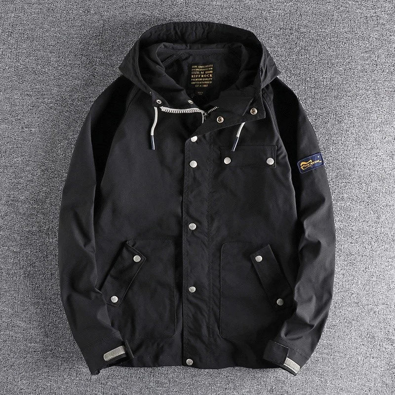 M43 Hooded Windbreaker Jacket Multi Pocket Outerdoor Casual Cargo Coat Vintage Military Style Jackets Men