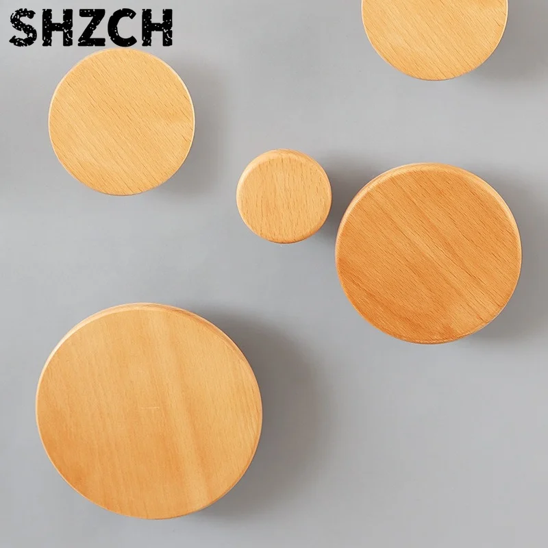 Behind Door Wooden Hook Round Design Hang Coat on Wall Modern Simplicity Home Decorations Living Room Bedroom Coat Hat Storage