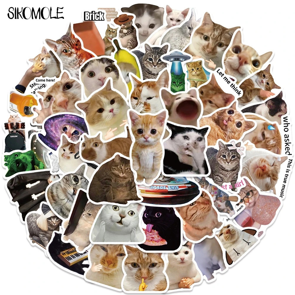 10/30/50PCS Kawaii Funny Cat Meme Stickers Aesthetic Art DIY Decoration PVC Toy Kid Travel Luggage Graffiti Decals Sticker Pack