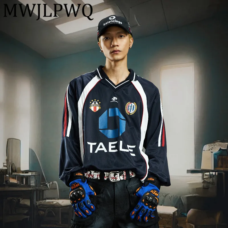 

MWJLPWQ Men's V-Neck Raglan Long Sleeve Male T-Shirt Sports Street Printed Design Hiphop Casual Fashion Top Autumn Unisex 12538