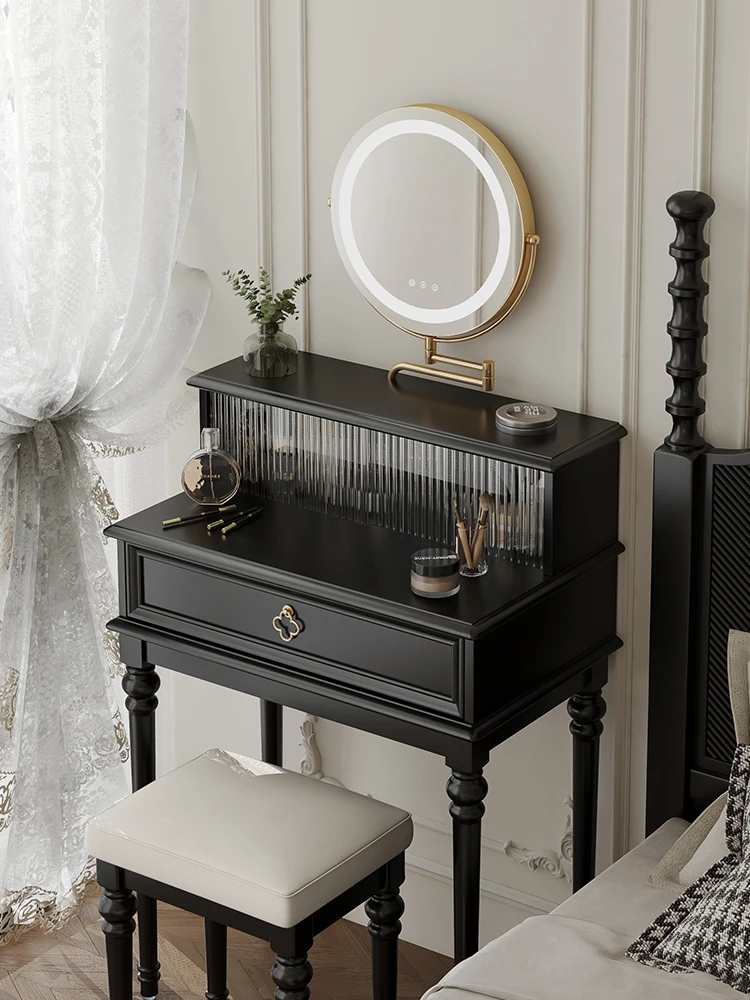 Black dresser small bedroom ultra-narrow mini French retro wind bed High Quality