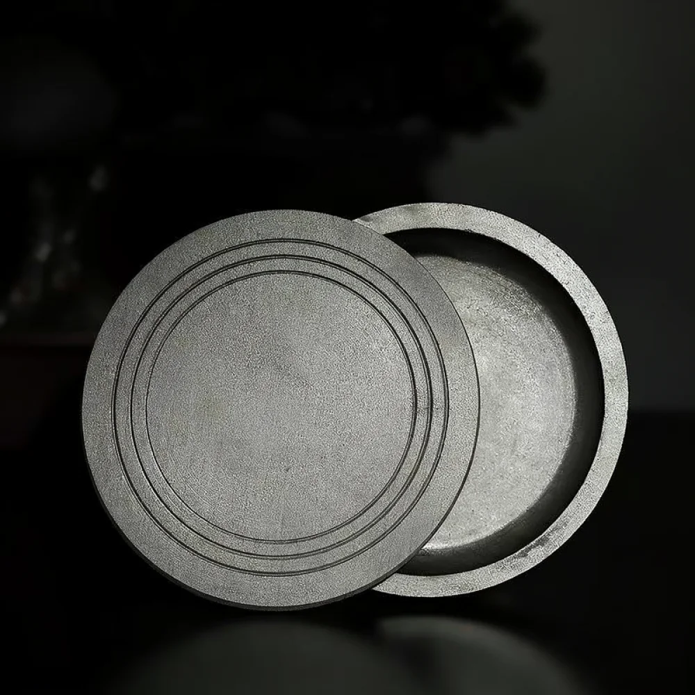 Student Calligraphy Ink Stone Round Natural Stone With Lid Ribbed Surface Efficient Grinding Tray Writing Accessory