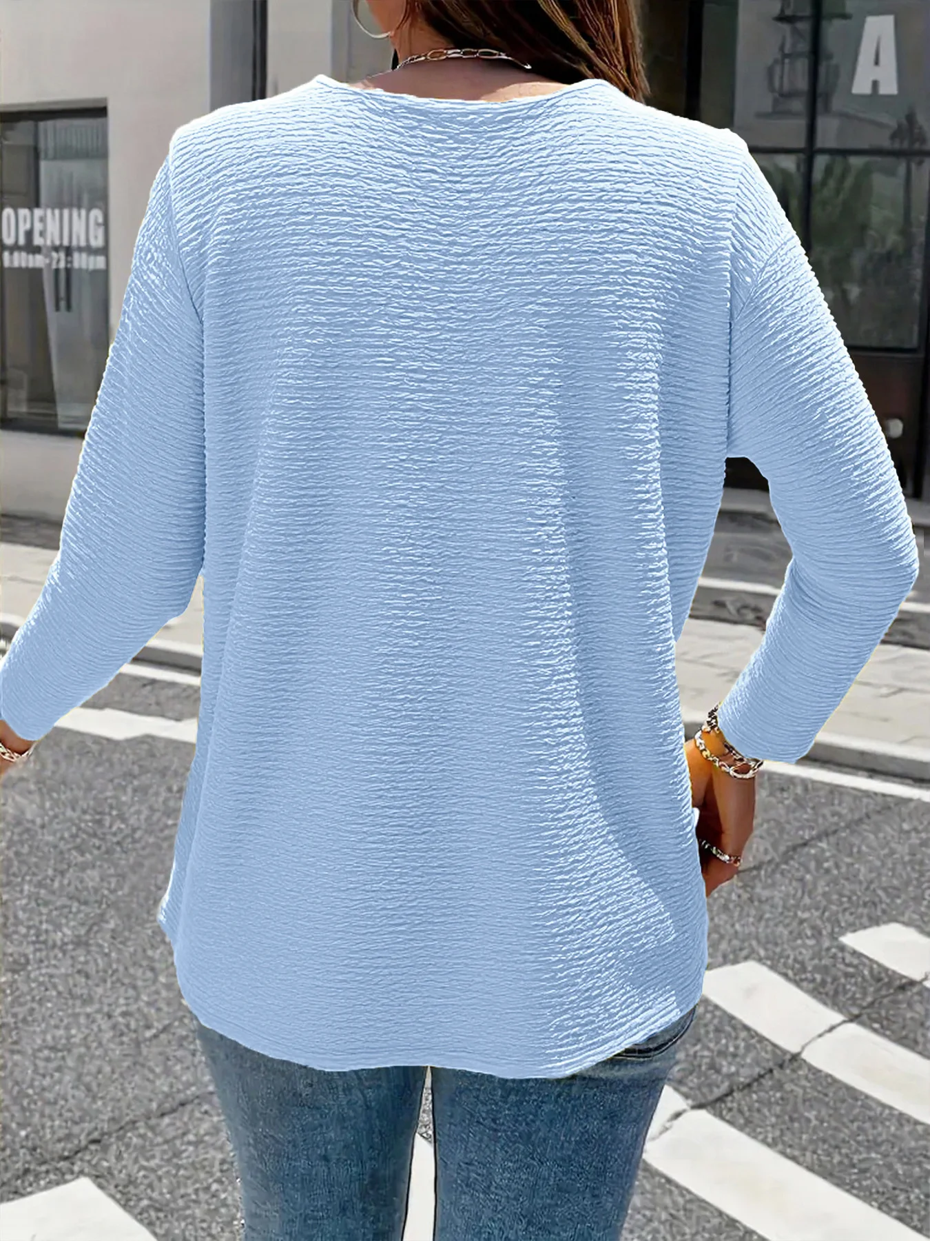 حجم كبير المرأة بلون زر متابعة طويلة الأكمام أنيقة عادية لصق تي شيرت موضة الخريف الملابس المتضخم 2025 جديد #3