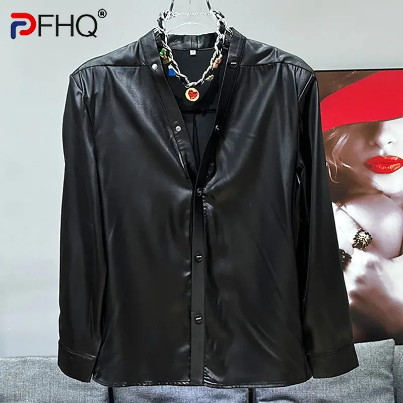 

PFHQ Men's Ice Silk Haute Quality Shirts Tide V-neck Handsome Single Breasted Luxury Delicacy Summer Male Outdoor Tops 21Z4874