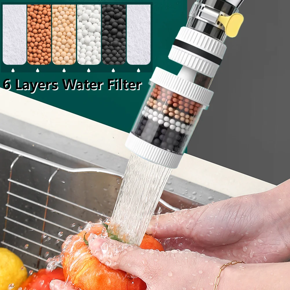

6-слойный фильтр для воды, очиститель крана, вращение на 360 градусов, насадка для брызг, барботер, экономия воды, аэратор для кухни, ванной комнаты