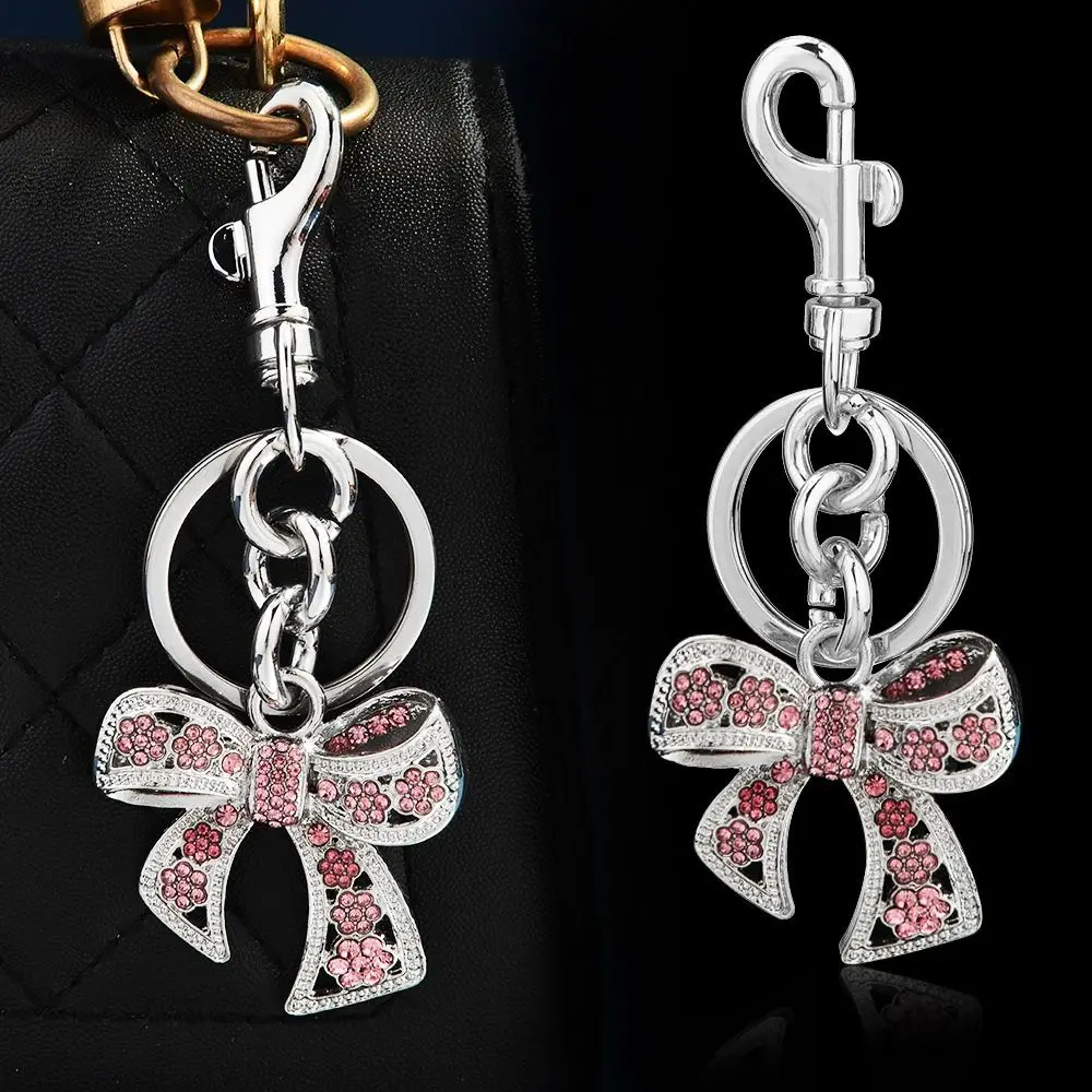 Alloy Rhinestone Bowknot Keychains Backpack Hanging Phone Chain Sparkling Bow Bag Charm Trinket Cartoon Bow Car Keyrings