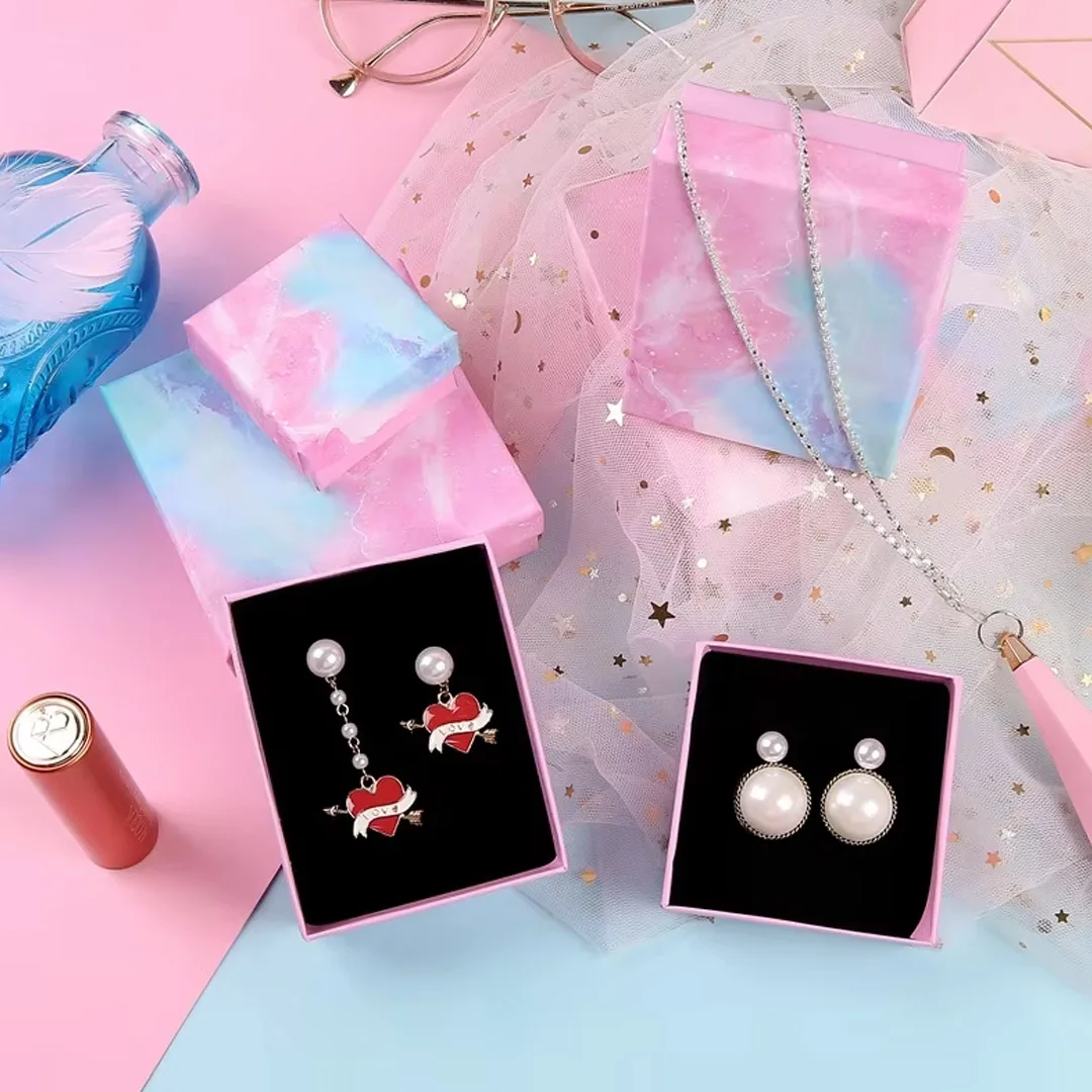 

24Pcs Jewelry Pink gradient color Kraft Paper Box Wedding Party Prensent Packagaing Display For Rings Earrings Pendant Braclet