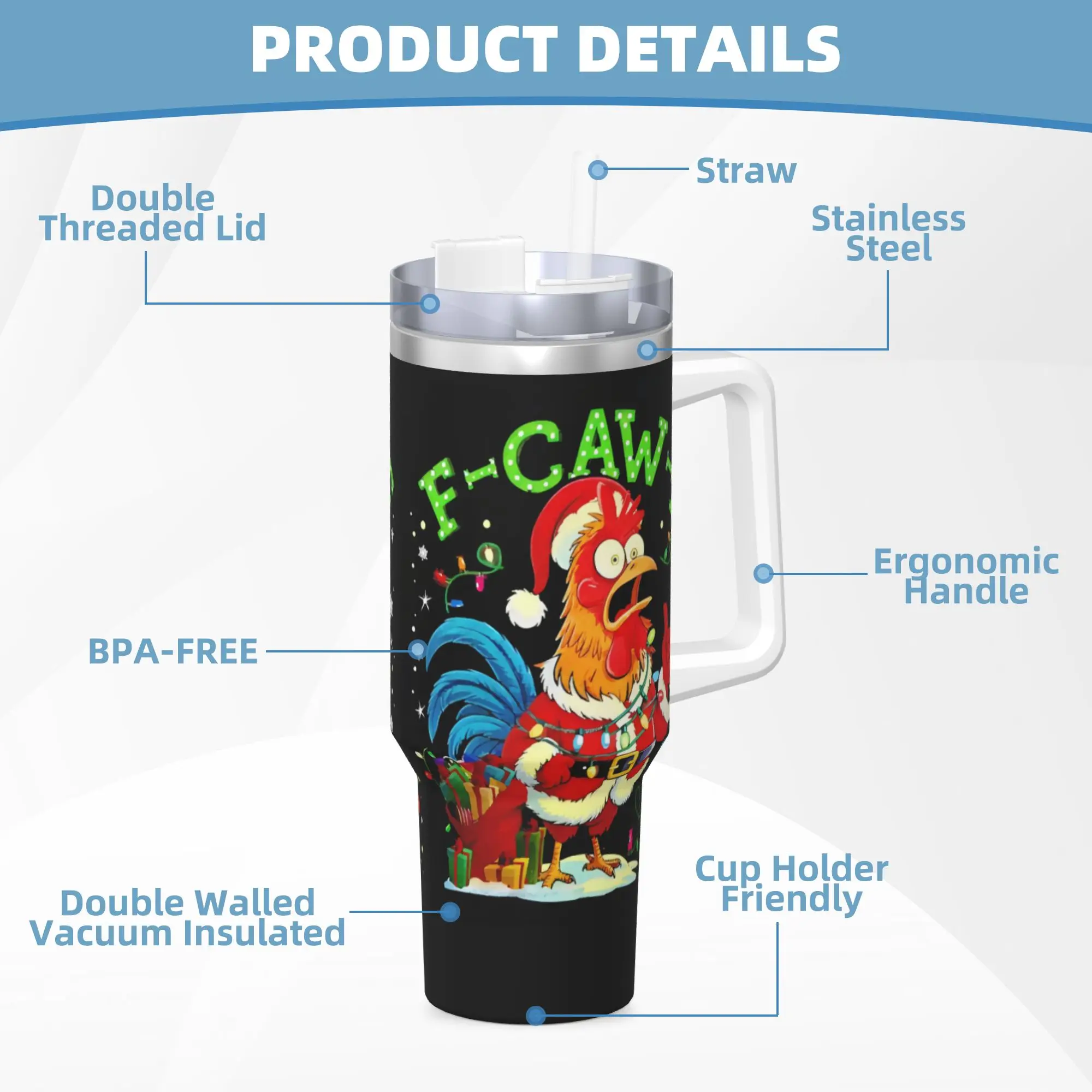 كوب من الفولاذ المقاوم للصدأ F Caw F كوب قهوة عيد الميلاد للدجاج يحافظ على الحرارة والمشروبات الساخنة وأكواب السيارة بتصميم المسافرين وزجاجة مياه