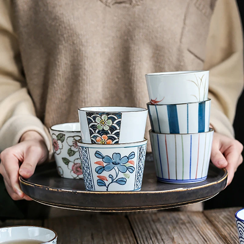 

Japanese Ceramic Water Glass Tableware Hand-Painted Flower Straight Mouth Tea Cup Household Coffee Mug Kitchen Drinking Utensils