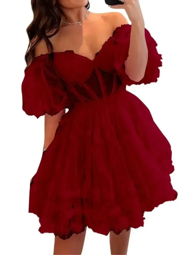 Mini robe de cocktail sexy sans col pour femme, robe de Rhà manches courtes bouffantes douces, robe de soirée transparente, robe de Rhpersonnalisée, robe éducative