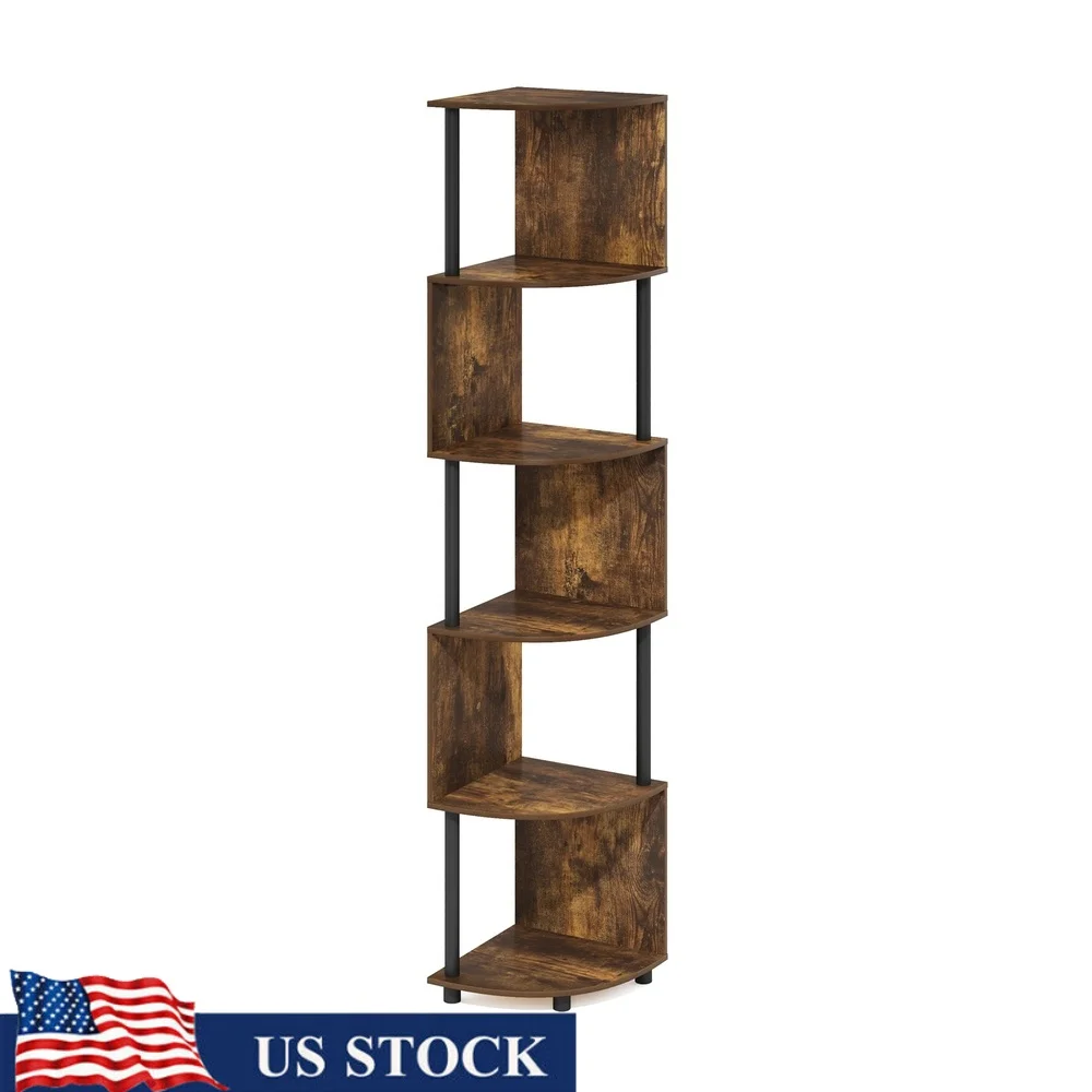 

5-Tier Zigzag Corner Shelf Bookcase Storage Solution Durable PVC Easy Assembly Modern Design Ideal Bedroom Decor