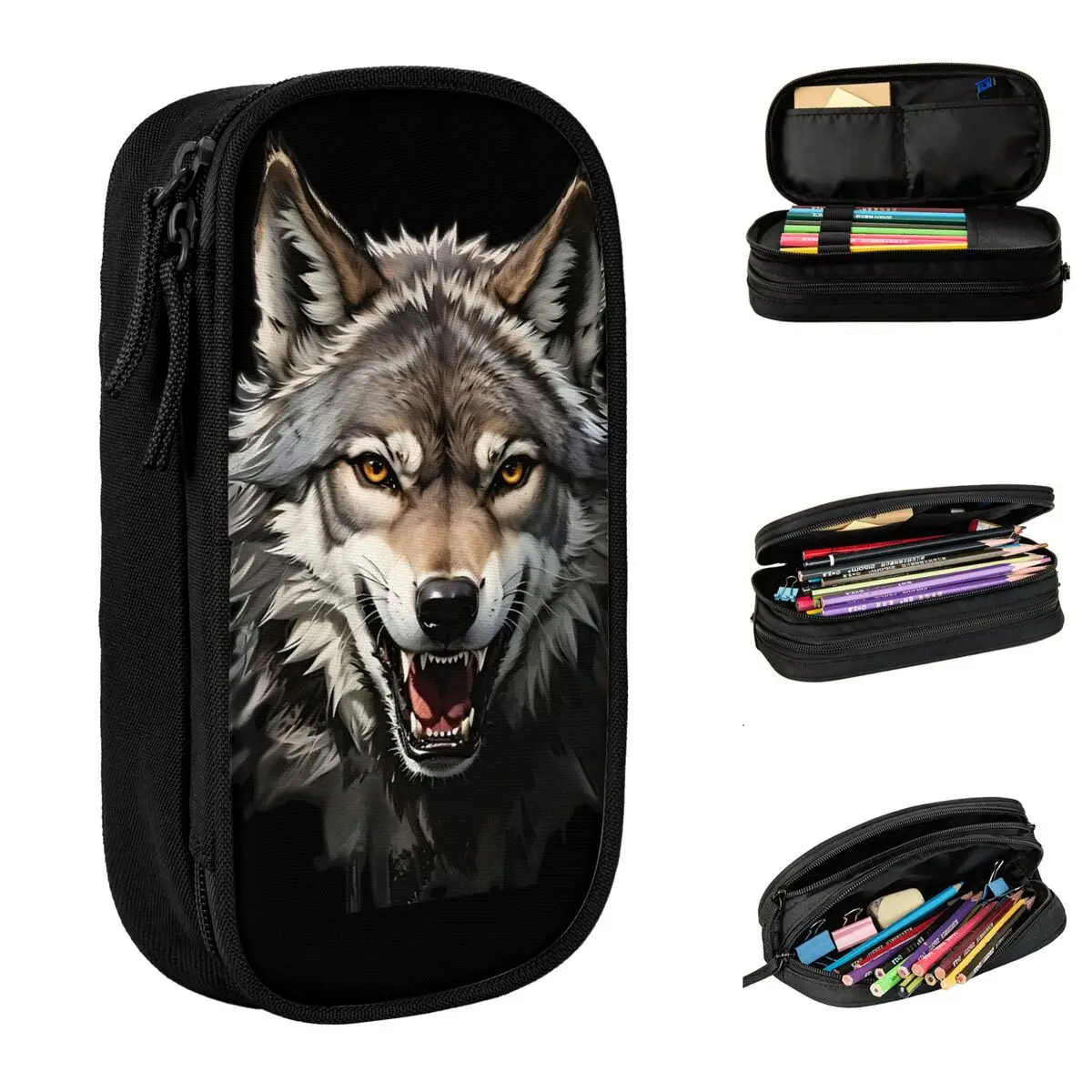 

Fierce Wild Wolf Pencil Case Pencilcases Pen Box for Girls Boys Big Capacity Bag School Supplies Cosmetic Stationery