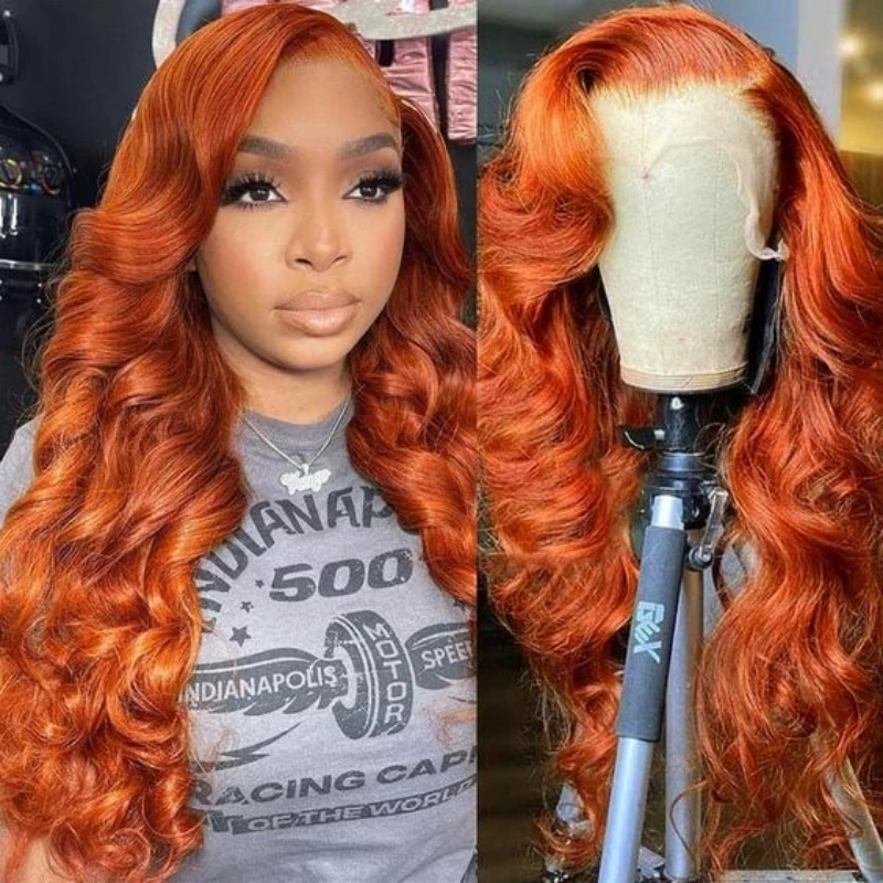 30 32 Inches Body Wave Ginger Orange 13x6 HD Transparent Lace Front Human Hair Wigs Colored 13x4 Lace Frontal Remy Hair Wig