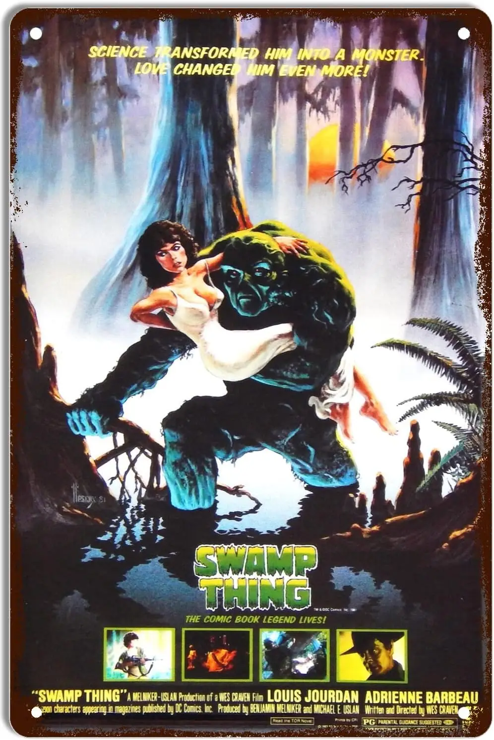 Metal Tin Sign Swamp Thing 1982 Horror Movie Poster Wall Decor Fun for Man Cafe Room Garage Home Kitchen Bar Pub Vintage Retro P