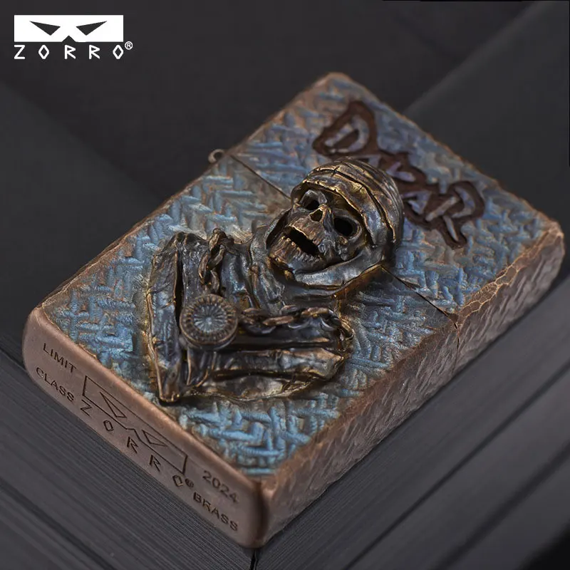Zoro original copper kerosine lighter, antique carving, old-fashioned grinding wheel windproof cigarette lighter, gift for men - Image 4