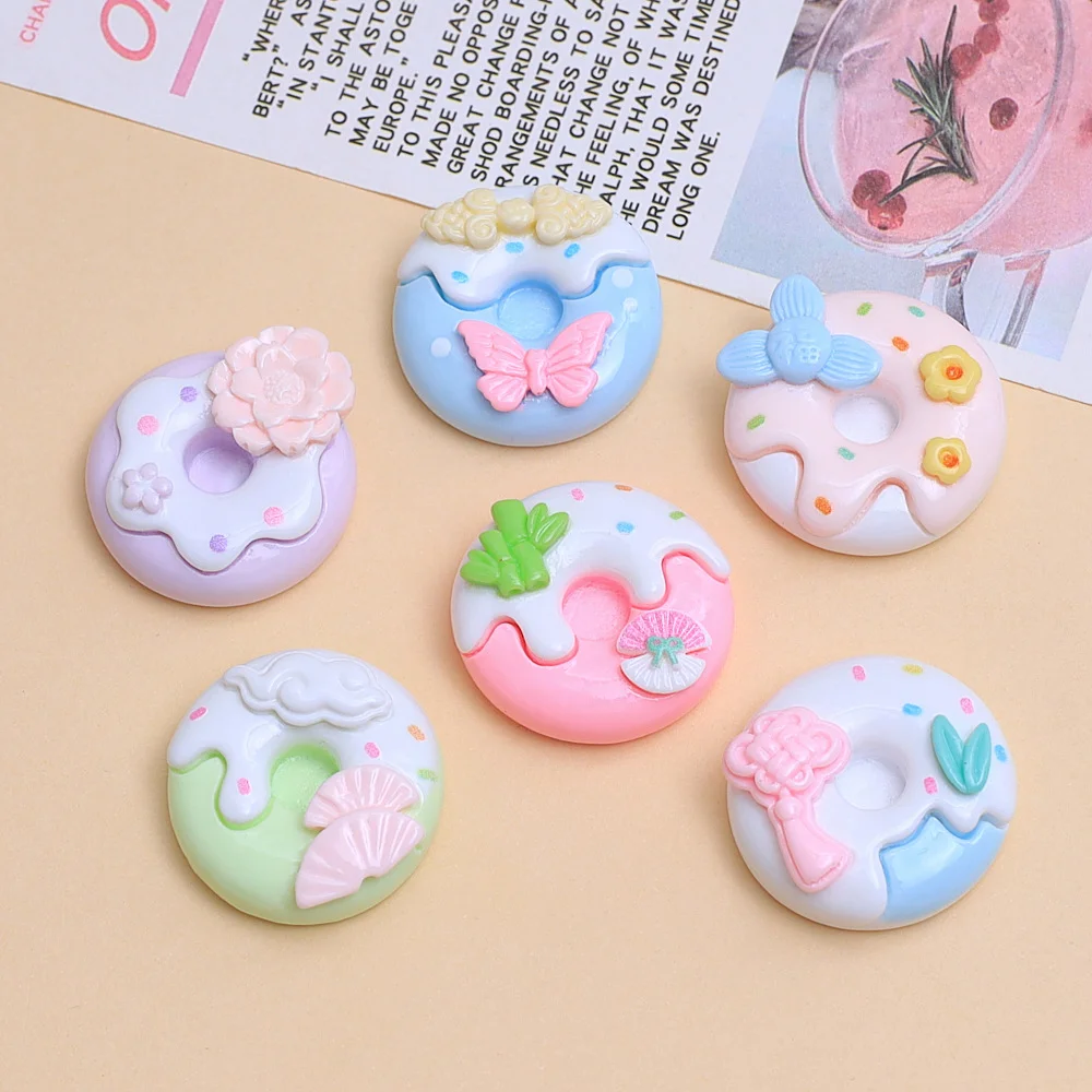 WFFNNKC 10-20Pcs Cartoon Flower Doughnuts Resin Crafts Supplies DIY Garment Shoes Sewing Patch Kid Hair Clip Earring Accessories