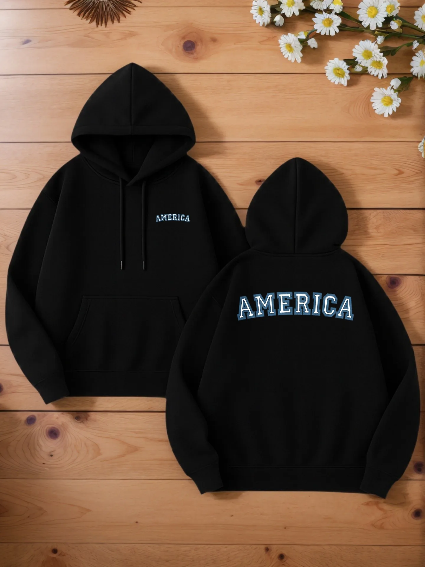 هوديي رجالي كبير الحجم، طباعة حروف، مبطن بالصوف، نمط كاجوال، للارتداء اليومي، للشباب #1