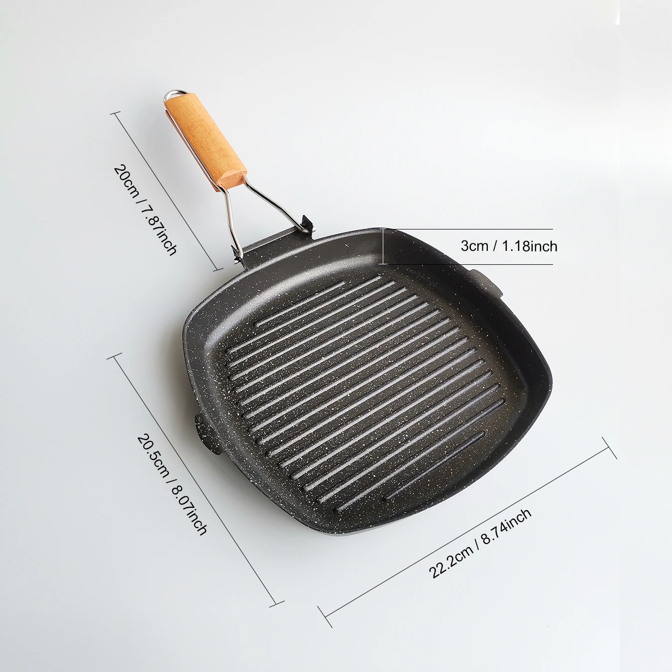 Foldable Portable Frying Pan Picnic Grill Pan Anti-scald Wooden Handle Outdoor Grill Pan Double Mouth Steak Pan