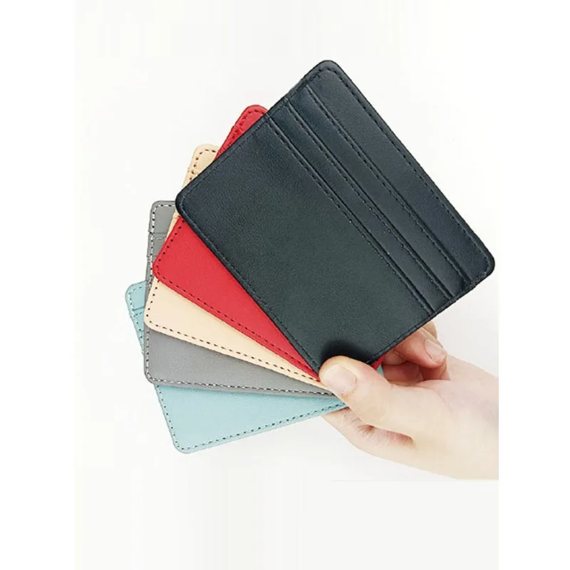 Tempat kartu identitas kulit Pu, 1 buah, kulit Pu, warna permen, kotak kartu kredit, Multi Slot, casing kartu ramping, dompet, penutup kartu bisnis, pria wanita