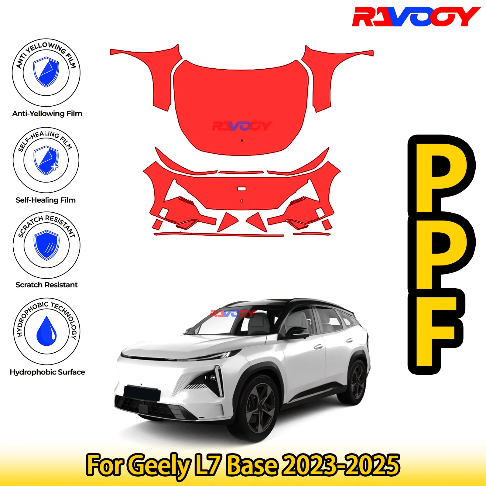 

Для Geely L7 Base 2023-2025 глянцевая матовая черная предварительно вырезанная передняя защитная пленка PPF Kit