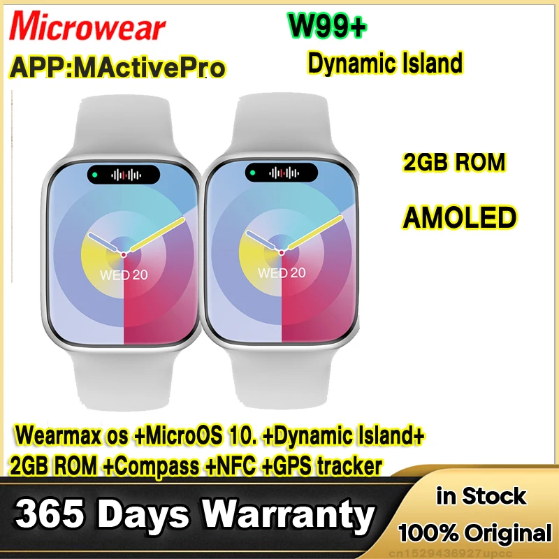 W99+ AMOLED 2GB ROM Original W99 Plus Smart Watch Wearmax OS10 Compass NFC Bluetooth Call GPS Microwear Series 9 Smartwatch