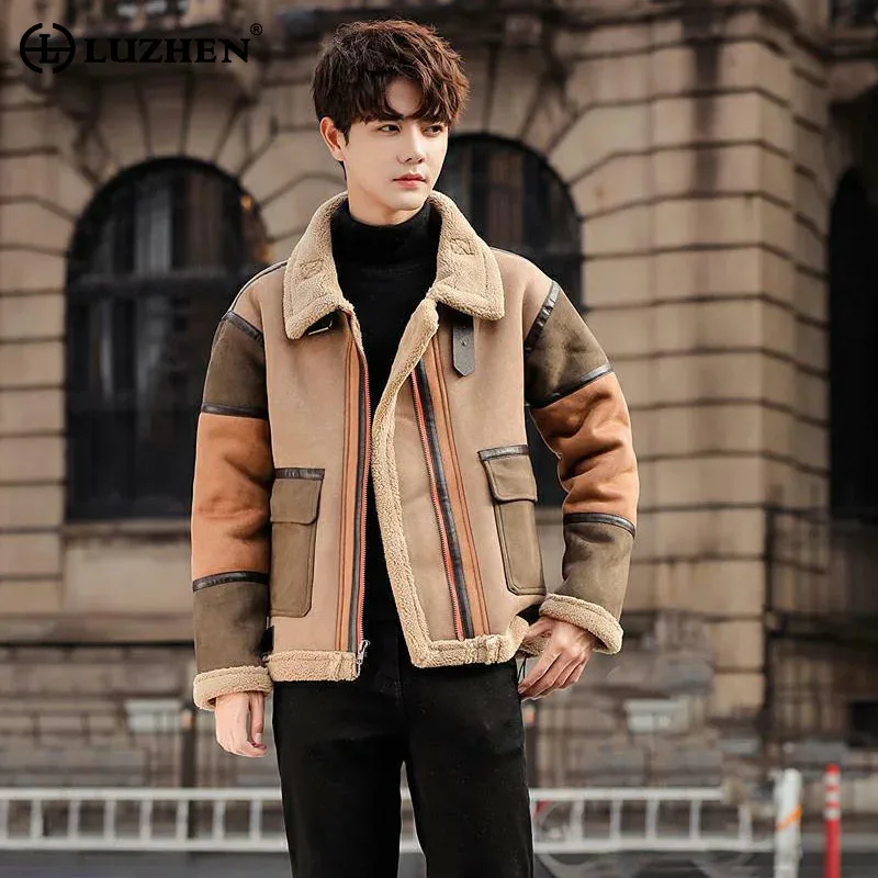 سترات LUZHEN سميكة للرجال بطانة من صوف الضأن مبطنة من الجلد القطيفة معاطف أنيقة للرجال الأمريكية JY4662 #1